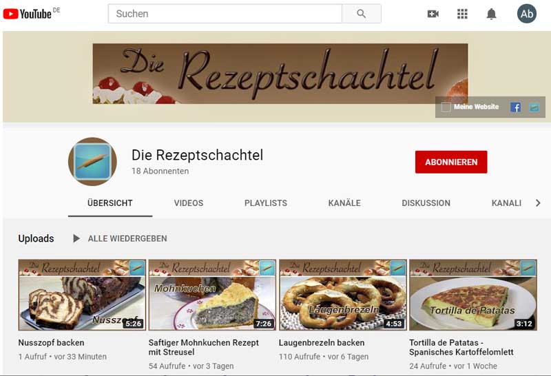 Die Rezeptschachtel auf YouTube